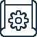 Icon of a blueprint with a gear symbol, representing a technical or engineering design.