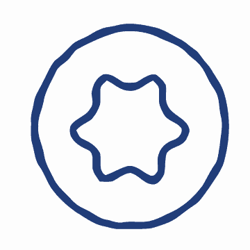 Blue outline of a six-pointed star shape inside a circle on a white background.