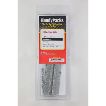 Package of HandyPacks 18 Ga. brad nails. Contains smooth shank nails, 5/8 inch in size, used for trim, cabinetry, and crafts.