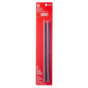 Red packaging with two long, thin cylindrical items inside, labeled as Senco and 45 degree angled in-line magazine.