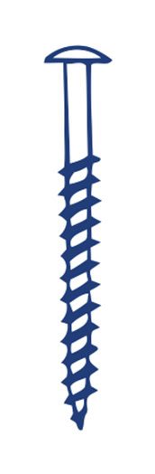 Illustration of a blue screw with a flat head and spiraled body on a white background.