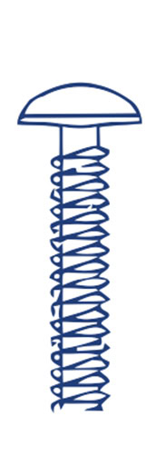 Illustration of a screw with a rounded head and spiral threads.