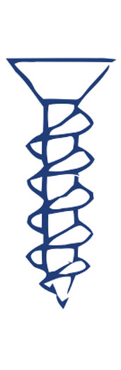 Illustration of a blue screw with a flat head, depicted in a stylized and simplified manner on a white background.