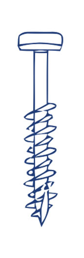 Illustration of a screw with a flat head and a threaded body, pointing downward. The screw is depicted in a simple, blue outline style.