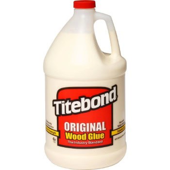 A large jug of Titebond Original Wood Glue with a red label and a handle.