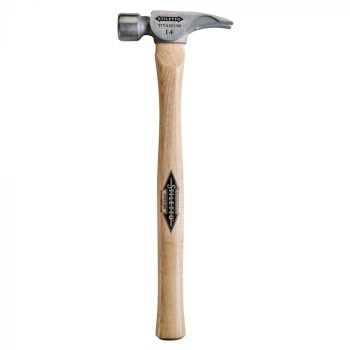 A claw hammer with a wooden handle and a metal head.