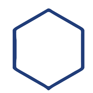 A blue hexagon outline on a white background.