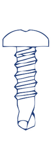 Illustration of a screw with a round head and threaded body, depicted in blue lines on a white background.