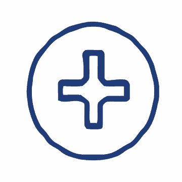 A blue plus sign icon inside a circular border on a white background.