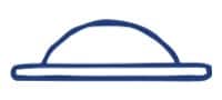 Simple blue line drawing of a semicircle resting on a horizontal line, resembling round washer screw type