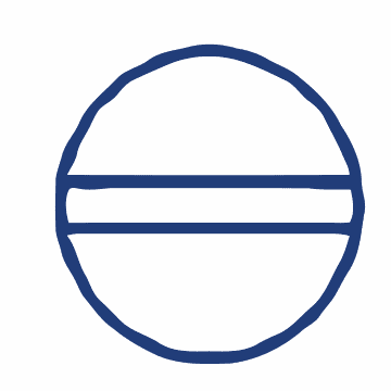 A simple blue circle with two horizontal lines dividing it into three sections, resembling a stylized basketball, on a white background.