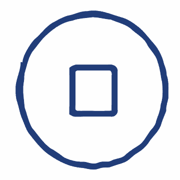 Simple blue outline of a circle with a square in the center.