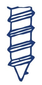 Illustration of a blue screw with a pointed end and spiral threads, in a simple hand-drawn style.