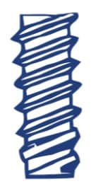 A blue zigzag line illustration resembling a drill bit or screw against a white background.